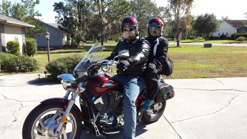 Cynthia and I on our friend Dale's Monster moto
